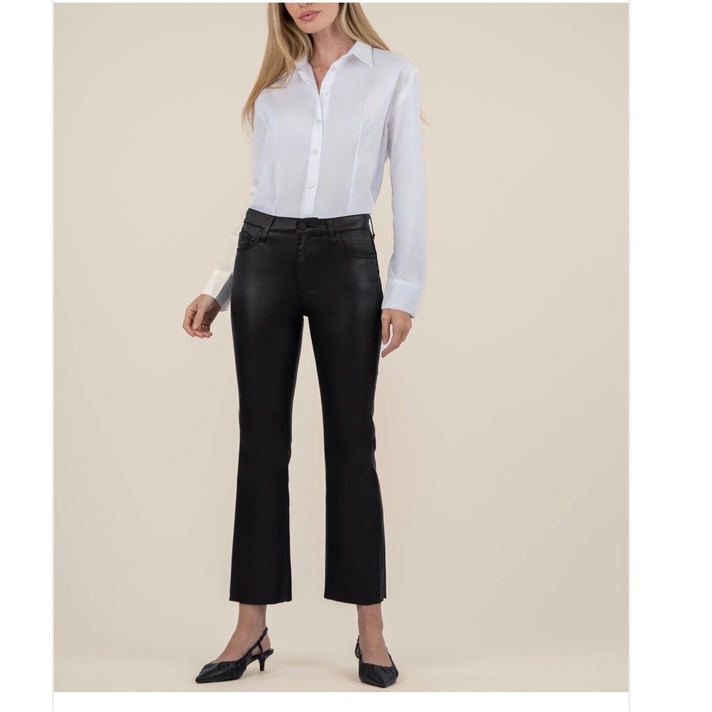 Kut from the Kloth Kelsey High Rise Ankle Flare Black Coated Jeans Pants Size 2